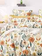 AEROHAVEN Premium Cream-Coloured Floral Cotton 300 TC King Bedsheet & 2 Pillow Covers | Grocsy