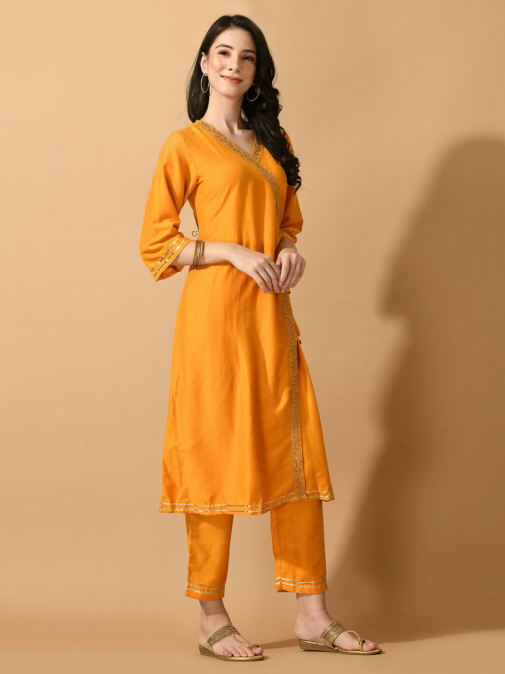 Myshka Women's Yellow Solid Party Kurta Sets | Grocsy