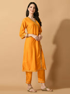 Myshka Women's Yellow Solid Party Kurta Sets | Grocsy