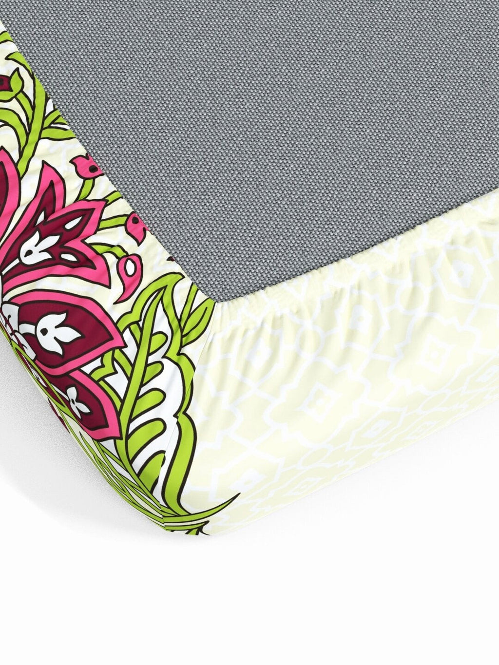 My Room Pink & Green Ethnic Motifs 140 TC Fitted Cotton King Bedsheet & Pillow Covers | Grocsy
