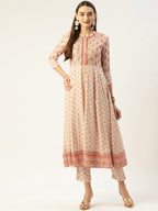HERE&NOW Women Cream-Coloured Floral Embroidered Kurta with Trousers | Grocsy
