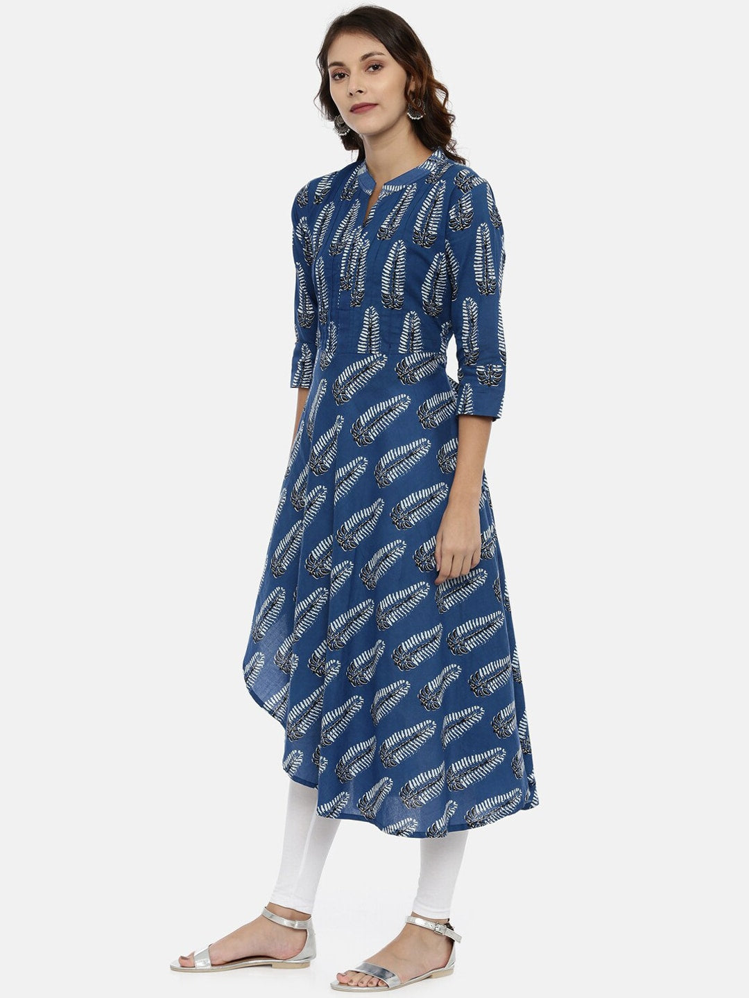 Souchii Navy Blue Printed A-Line Kurta | Grocsy