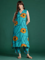 Indo Era Floral Printed Pure Cotton Kurta with Trousers | Grocsy