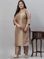 Sztori Plus Size Mandarin Collar Straight Kurta with Trousers | Grocsy