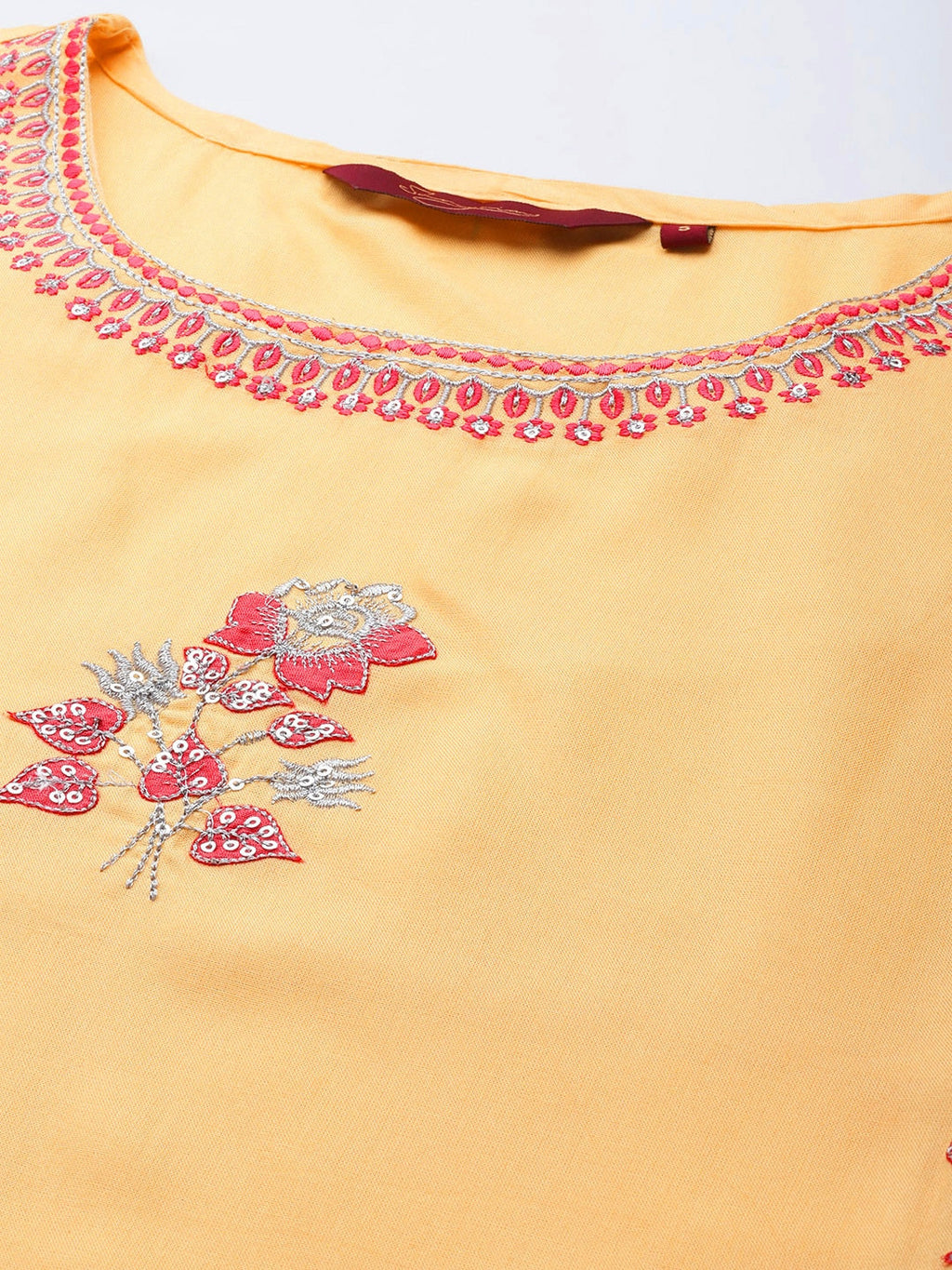 Sangria Women Yellow Floral Embroidered Sequinned Kurta with Trousers | Grocsy