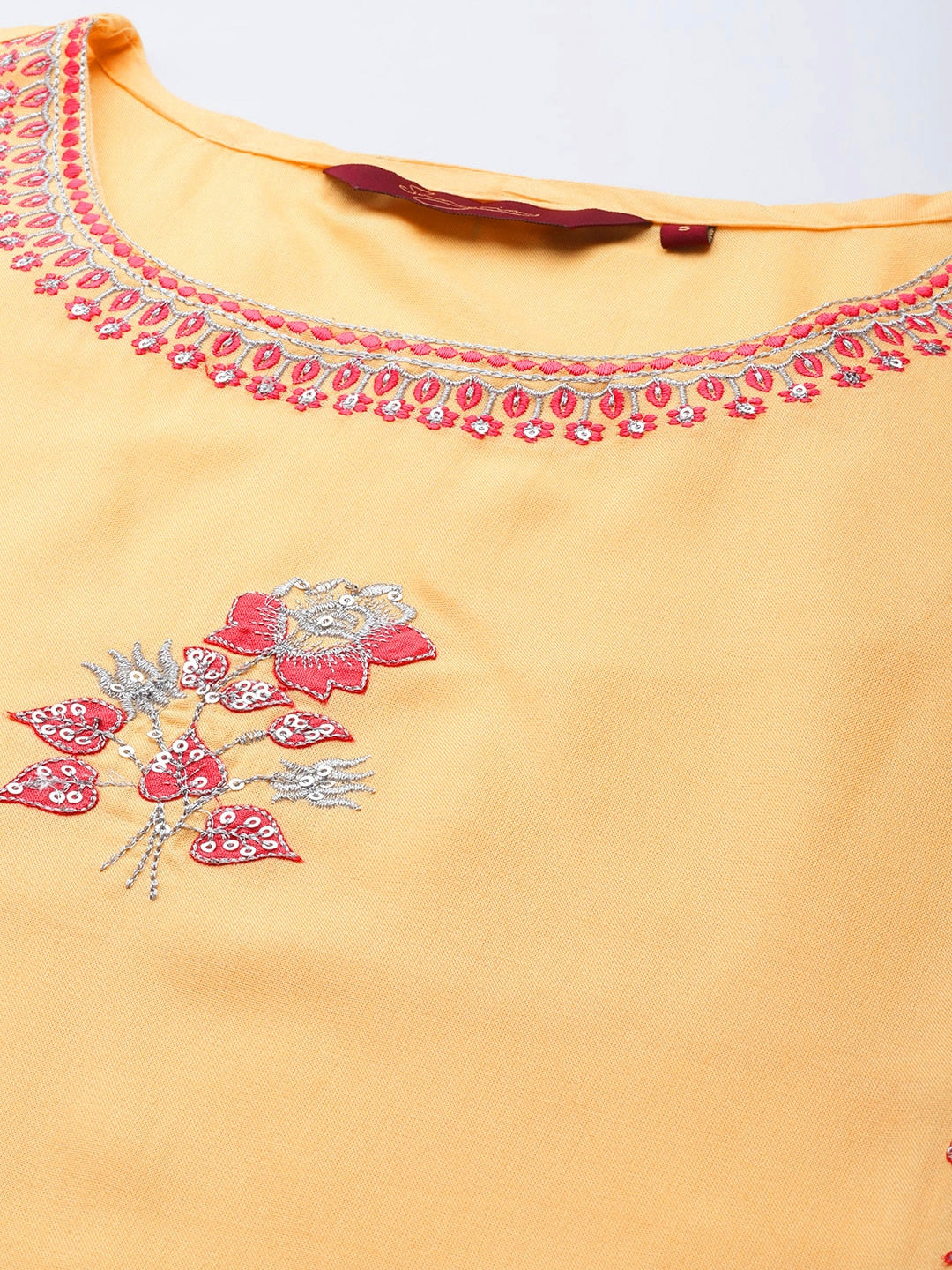 Sangria Women Yellow Floral Embroidered Sequinned Kurta with Trousers | Grocsy