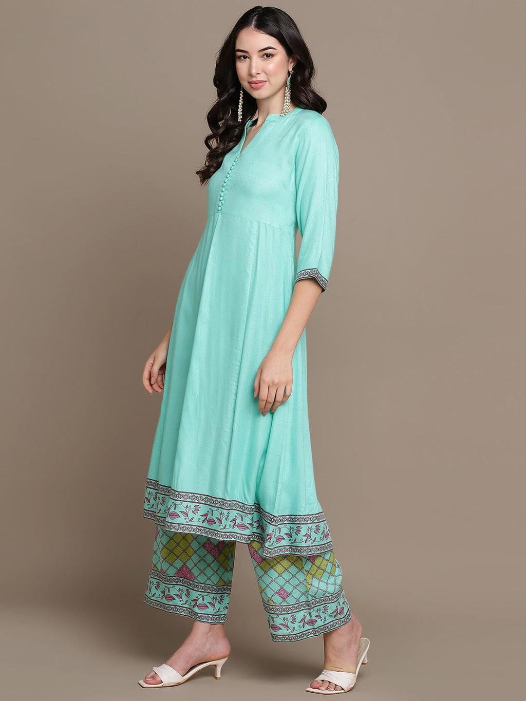 HERE&NOW Ethnic Motifs Printed Anarkali Kurta with Palazzos & Dupatta | Grocsy