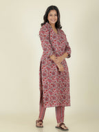 Aramya Straight Linen Cotton Floral Print Women's Kurta - Grey | Grocsy