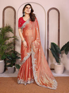 Teeya Creation New Womens Latest Party Wear Soft Chiffon Silk Saree-Peach | Grocsy