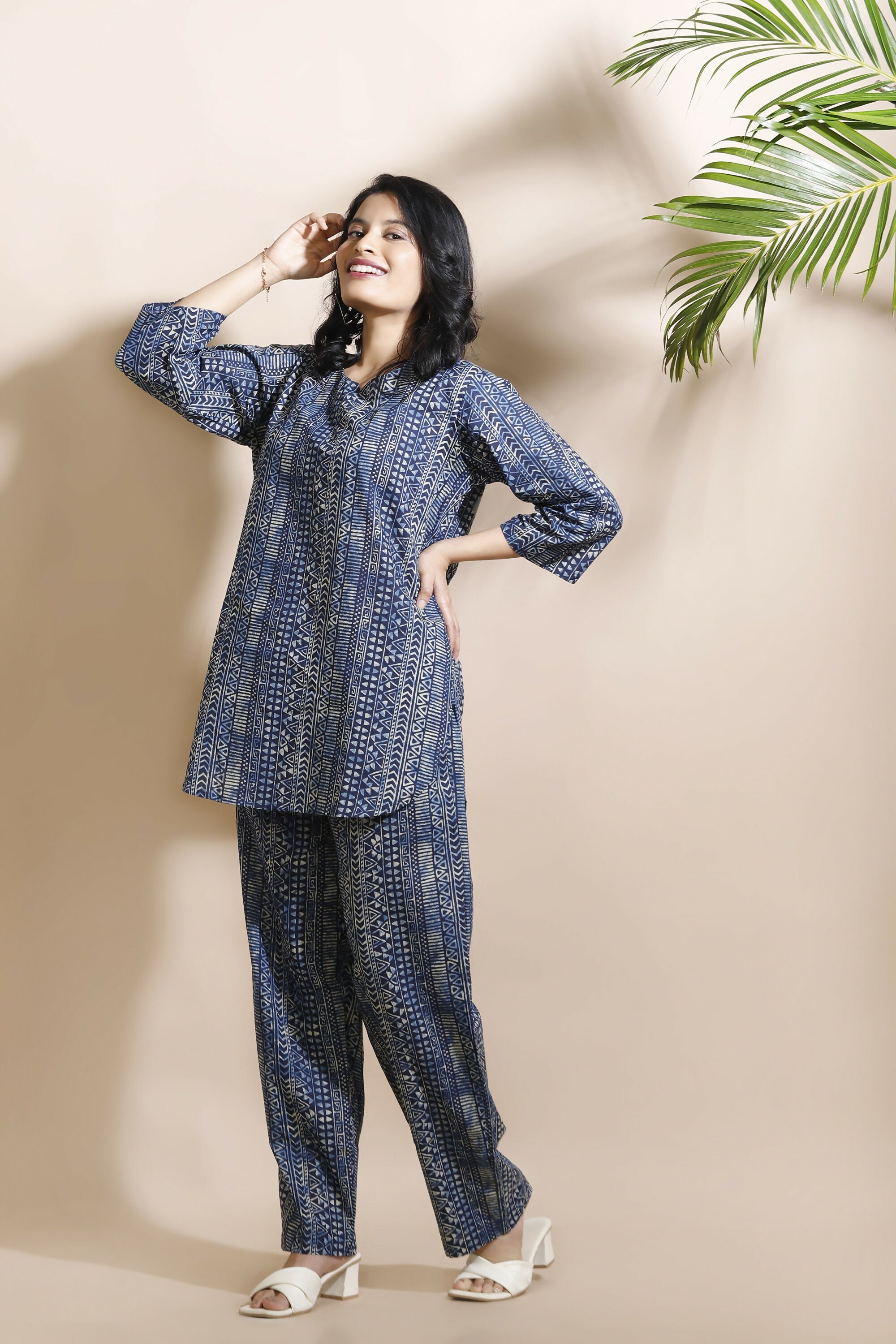 Breathables Blue Abstract Cotton Kurta & Pant Co-Ord Set | Grocsy