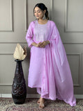Lavender Viscose Chanderi Stitched Suit With Dupatta - Tanisha | Grocsy