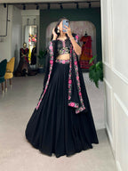 Vastranavya Party Wear Sequins And Delicate Embroidery Work Belt Lehenga Choli - Black | Grocsy