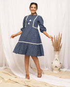 FIORRA Women's Blue Cotton Floral Printed Western Dress | Grocsy