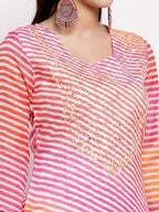 Myshka Women's Trendy Multi Cotton Printed 3/4 Sleeve Round Neck Casual Kurta | Grocsy