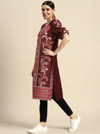 Sangria Women Ethnic Motifs Printed Puff Sleeves Straight Kurta | Grocsy