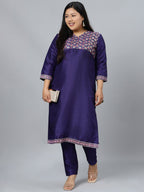 Sztori Plus Size Ethnic Motifs Printed Straight Kurta with Trousers | Grocsy