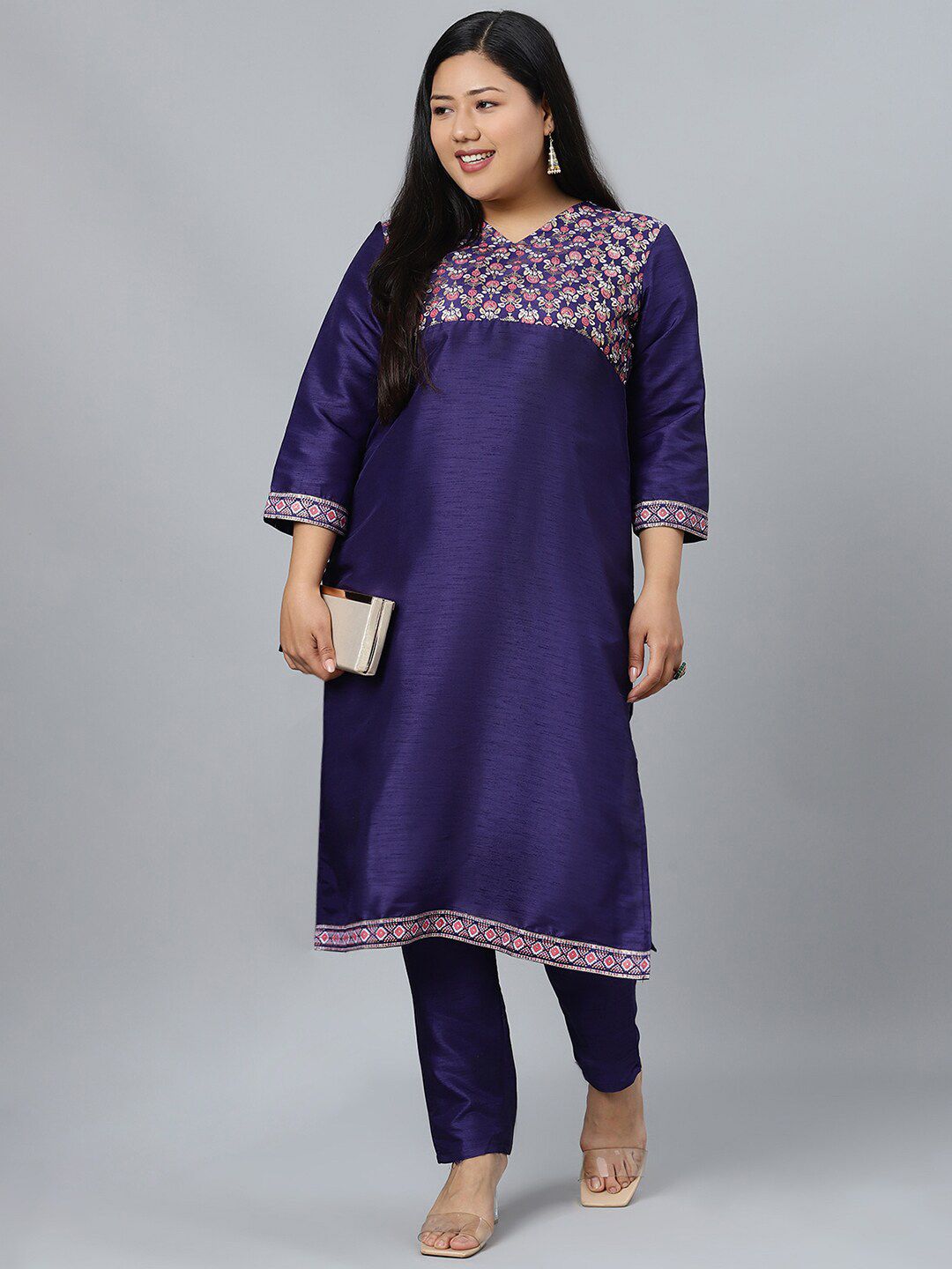Sztori Plus Size Ethnic Motifs Printed Straight Kurta with Trousers | Grocsy
