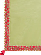 Sangria Green & Red Embroidered Net Saree | Grocsy