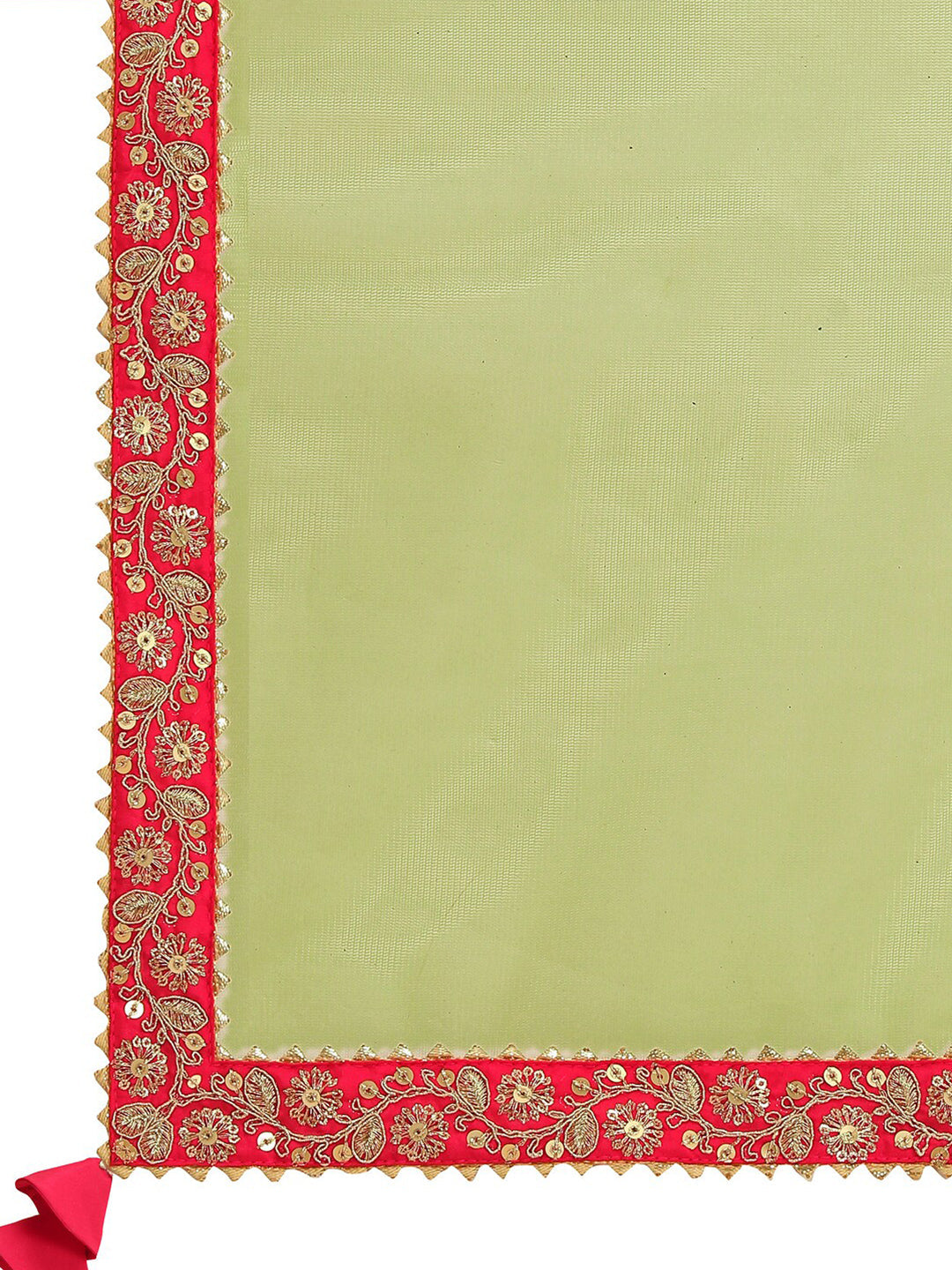 Sangria Green & Red Embroidered Net Saree | Grocsy