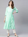 HERE&NOW Women Sea Green Yoke Design A-Line Kurta | Grocsy