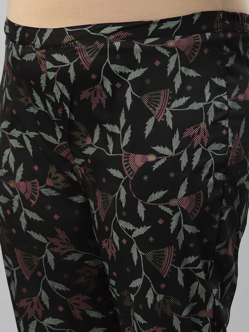 Sztori Plus Size Floral Printed Mandarin Collar Foil Printed A-Line Kurta With Trouser | Grocsy