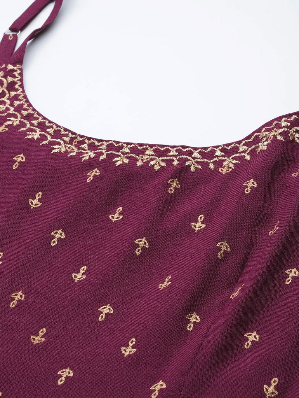Sangria Women Burgundy & Golden Ethnic Motifs Printed Kurta with Sharara & Dupatta | Grocsy