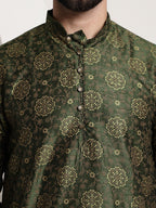 Sojanya Men Green & Brown Ethnic Motifs Printed Kurta | Grocsy