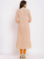 HERE&NOW Orange Mandarin Collar Striped A-Line Kurta | Grocsy