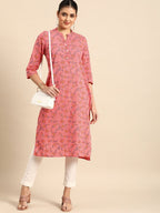 All About You Women Pink & Yellow Floral Printed Kurta | Grocsy