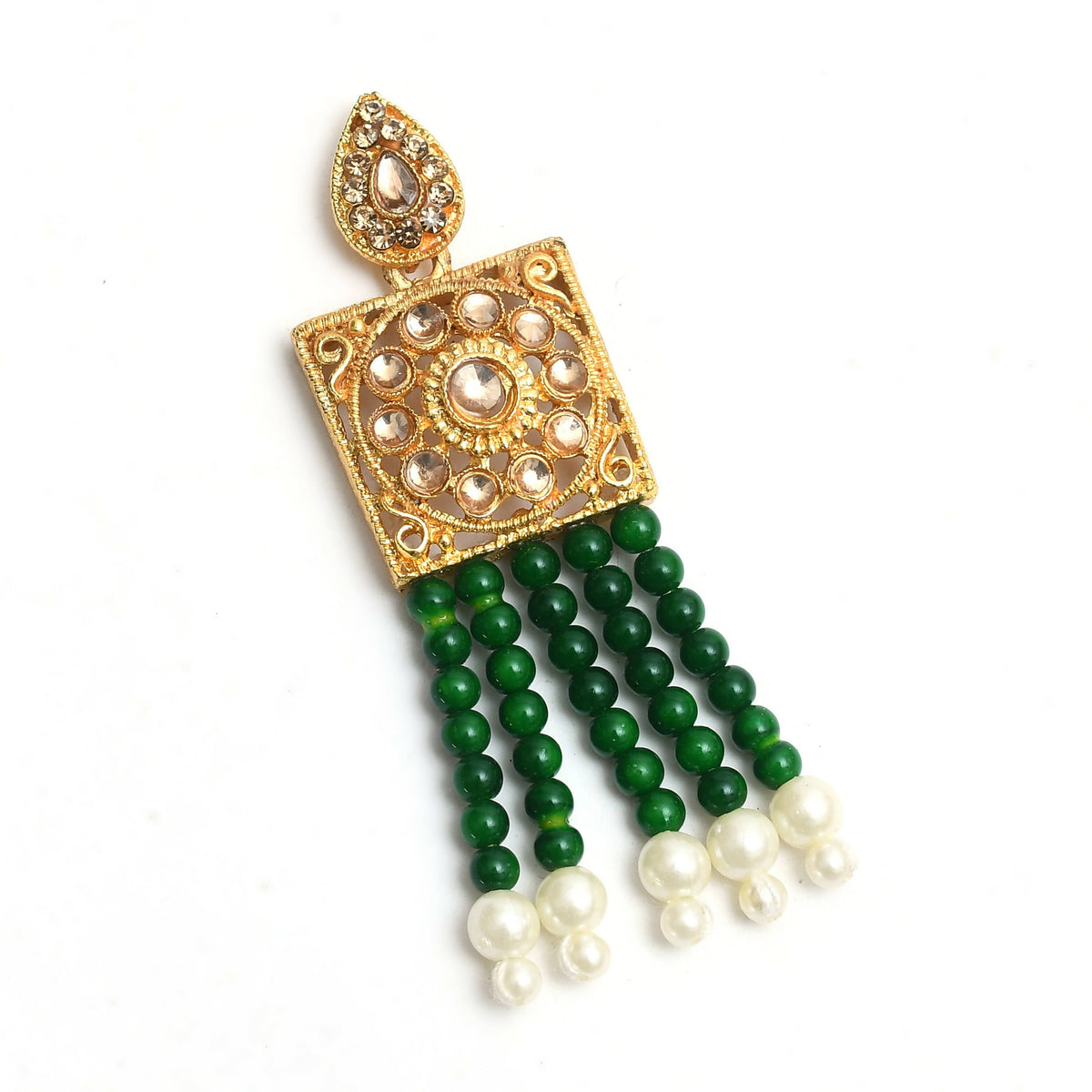 Mominos Fashion Johar Kamal Gold-Polished Kundan & Pearls Necklace Green/Golden Color Choker Set | Grocsy