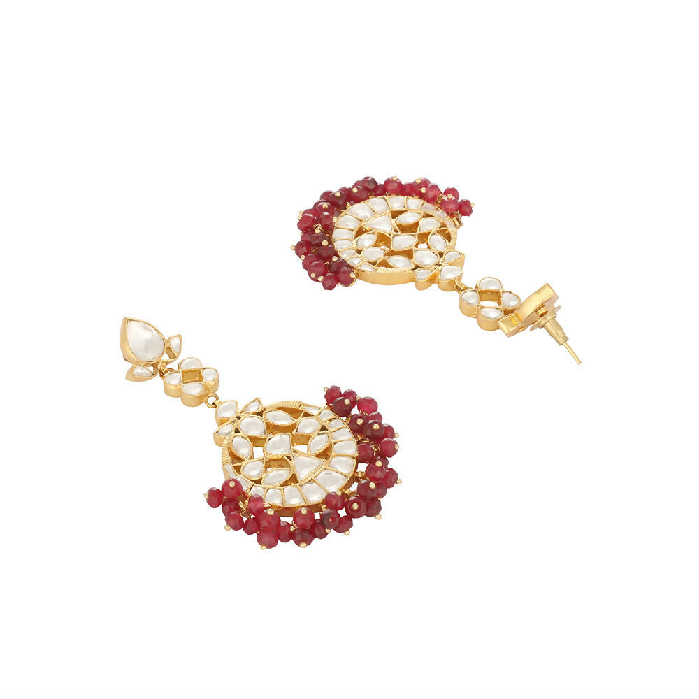 Nuyug 22K Gold Plated Serenoor Ruby Kundan Chandbali Earrings | Grocsy