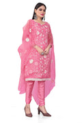 Pink Organza Silk Embroidered Work Unstitched Dress Material - Tanvi | Grocsy