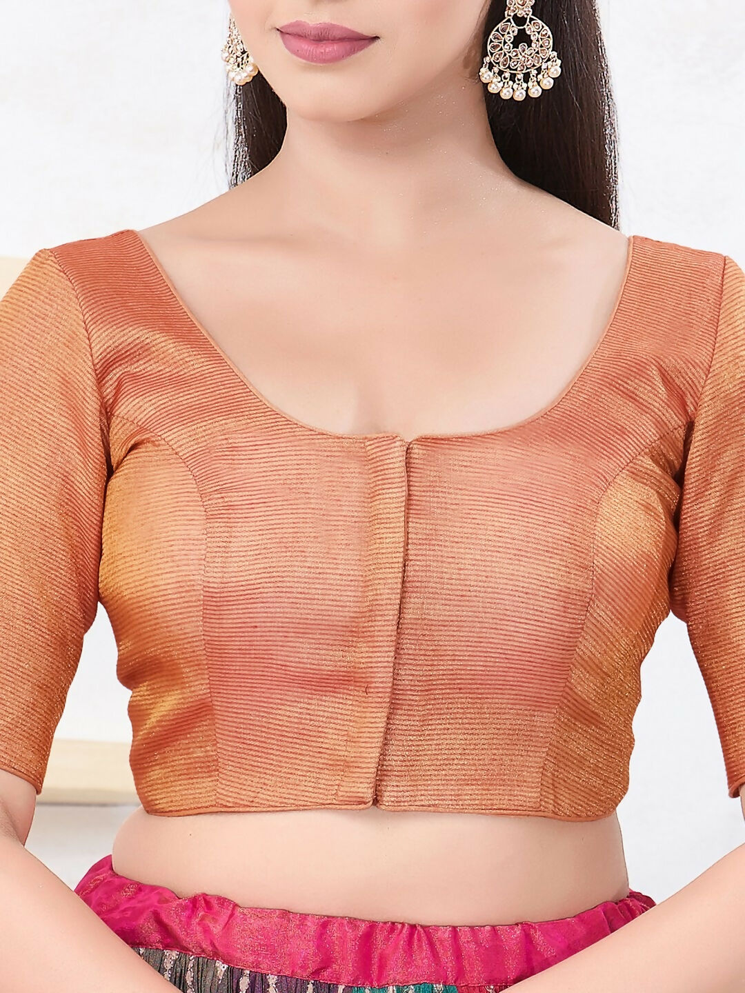Joban Fashion Copper Tissue Elbow Sleeveless Front Open Blouse | Grocsy