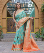 Vamsee Madhavi Sea Green Soft Silk Saree | Grocsy