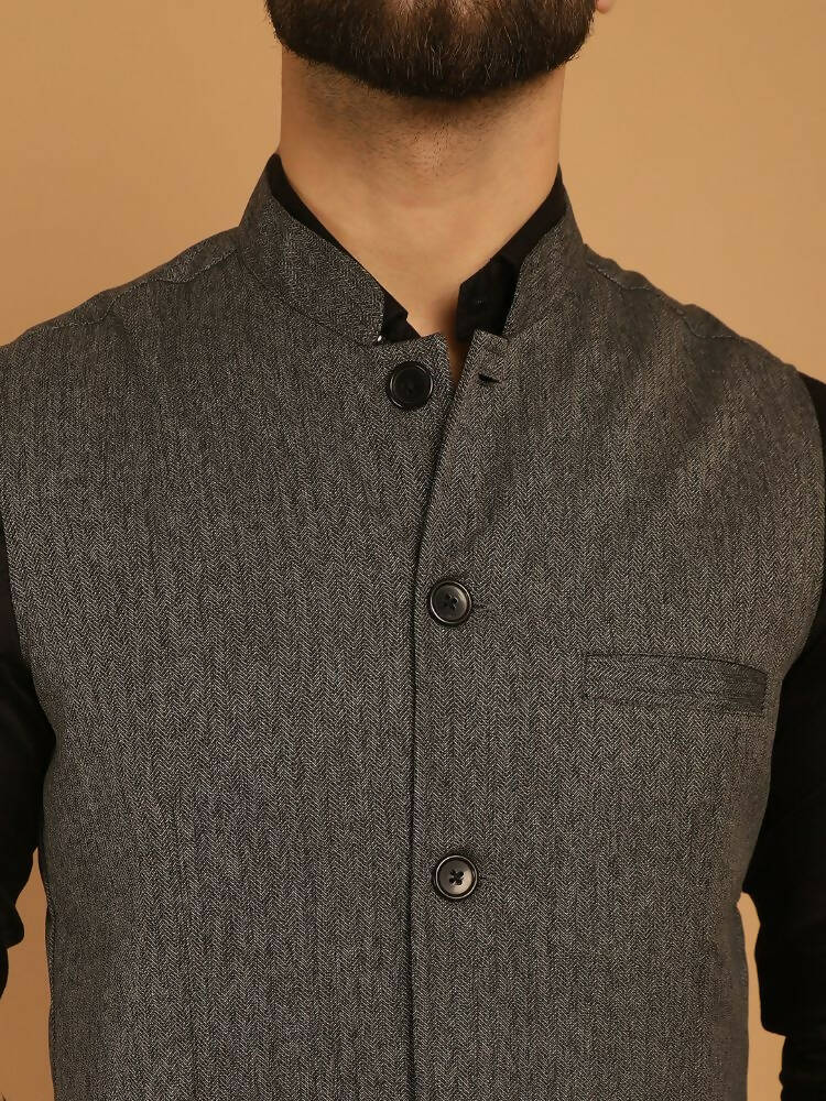 Even Apparels Nehru Jacket With Welt Pockets - Grey | Grocsy
