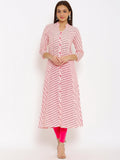 HERE&NOW Pink Mandarin Collar Striped A-Line Kurta | Grocsy