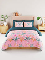BIANCA Coral & Orange Floral 186 TC King Bedsheet with 2 Pillow Covers | Grocsy