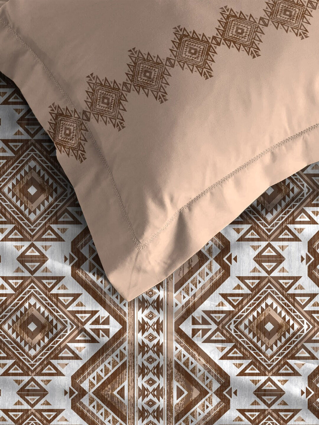 MYTRIDENT Brown Ethnic Motifs Cotton 120 TC Queen Bedsheet With 2 Pillow Covers | Grocsy