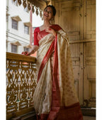 DEIANA'S Beautiful Designer Golden zari Soft Lichi Silk Saree - White | Grocsy