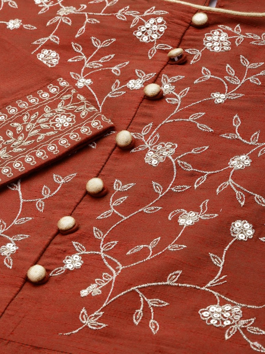 All About You Women Rust Embroidered Kurta with Trousers & Dupatta | Grocsy