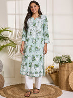 HOUSE OF KARI Floral Embroidered Chikankari Pure Cotton Kurta | Grocsy