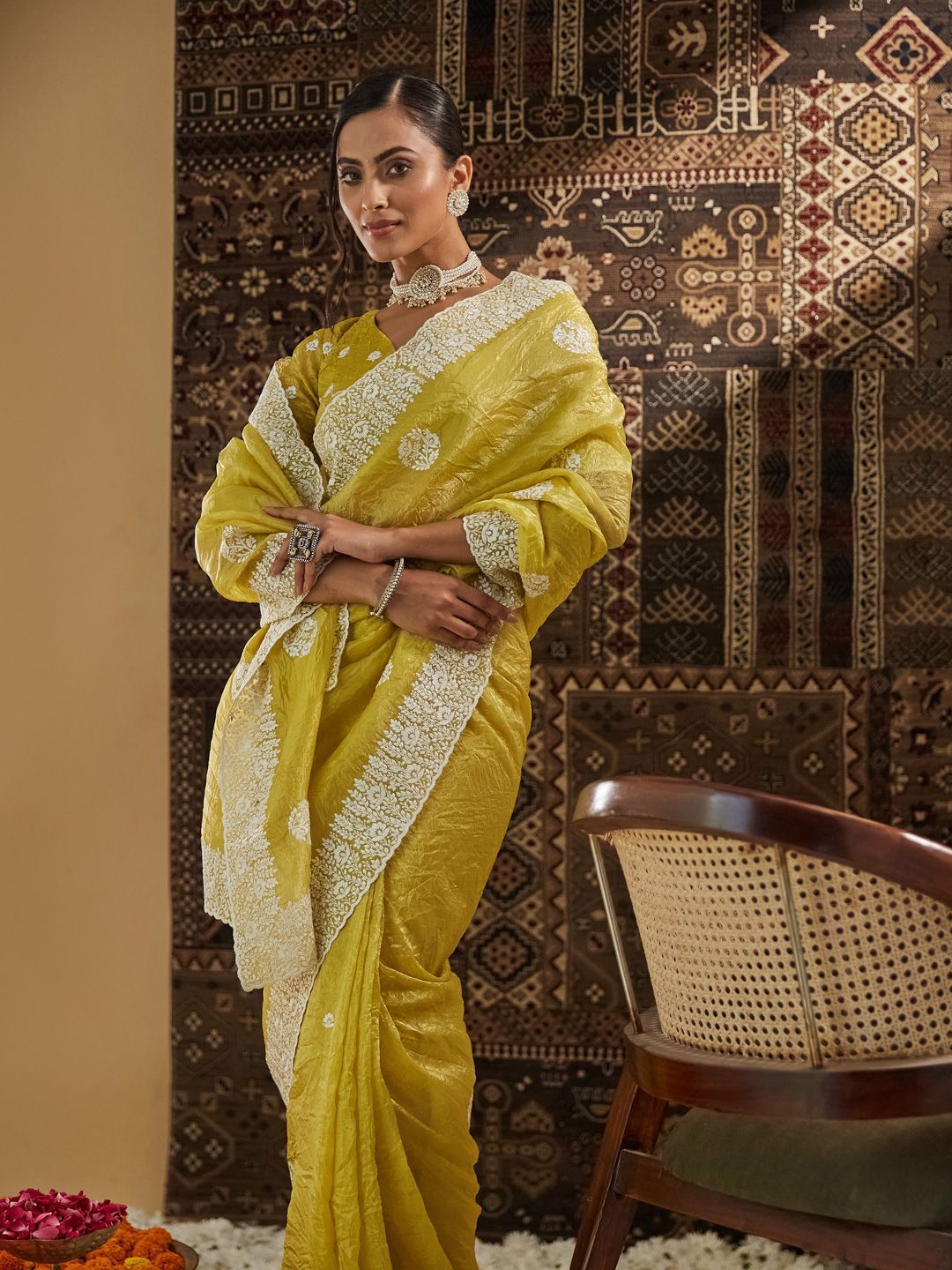 kasee Floral Chikankari Silk Blend Saree | Grocsy