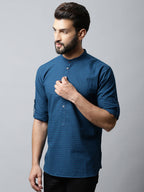 Even Apparels Navy blue Color Pure Cotton Men's Kurta With Side Placket (CHK1056) | Grocsy