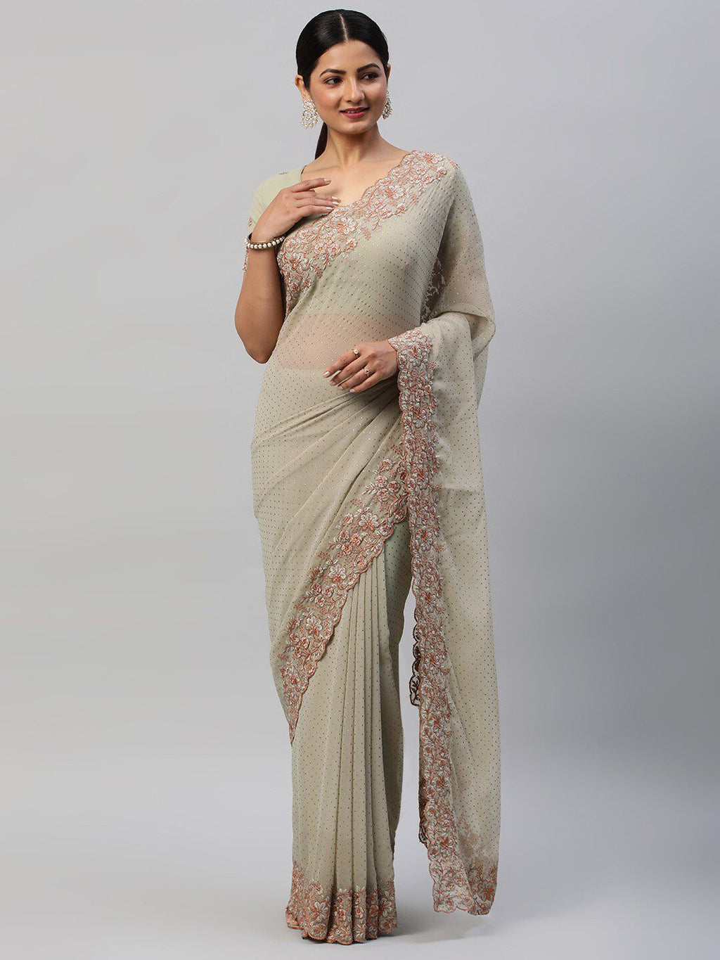 kasee Green Polka Dots Embroidered Saree | Grocsy