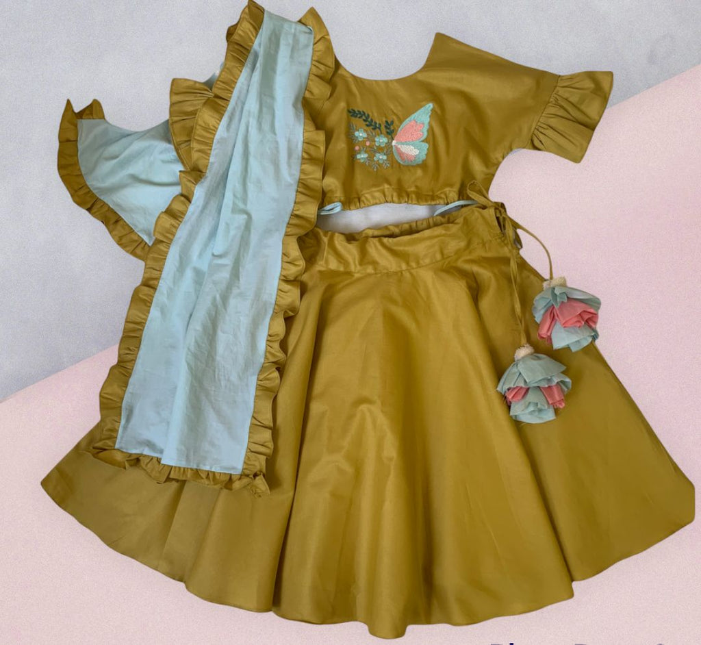 ArthLife Mustard Butterfly Lehenga Choli | Grocsy