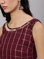Aks Checked Chanderi Silk Straight Kurta | Grocsy