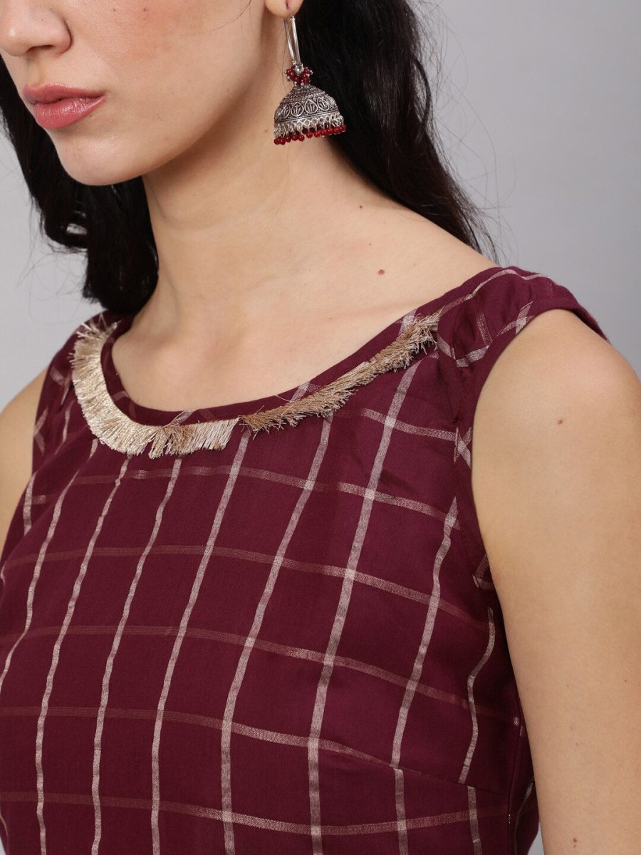 Aks Checked Chanderi Silk Straight Kurta | Grocsy