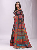 Shree Shyam Fashion Vastraloom Black Linen Cotton Saree | Grocsy