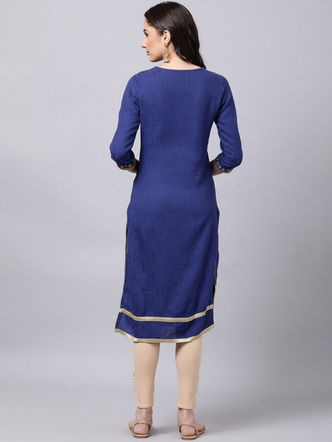 Souchii Women Blue Yoke Design Thread Work Grandeur & Majestic Artwork Kurta | Grocsy