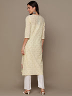 HERE&NOW Cream-Color & Pink Floral Printed Straight Kurta | Grocsy